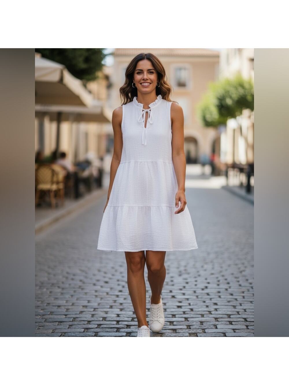 Joie White 100% Cotton Gauze Tiered Resort Boho Mini Sleeveless Dress XS
